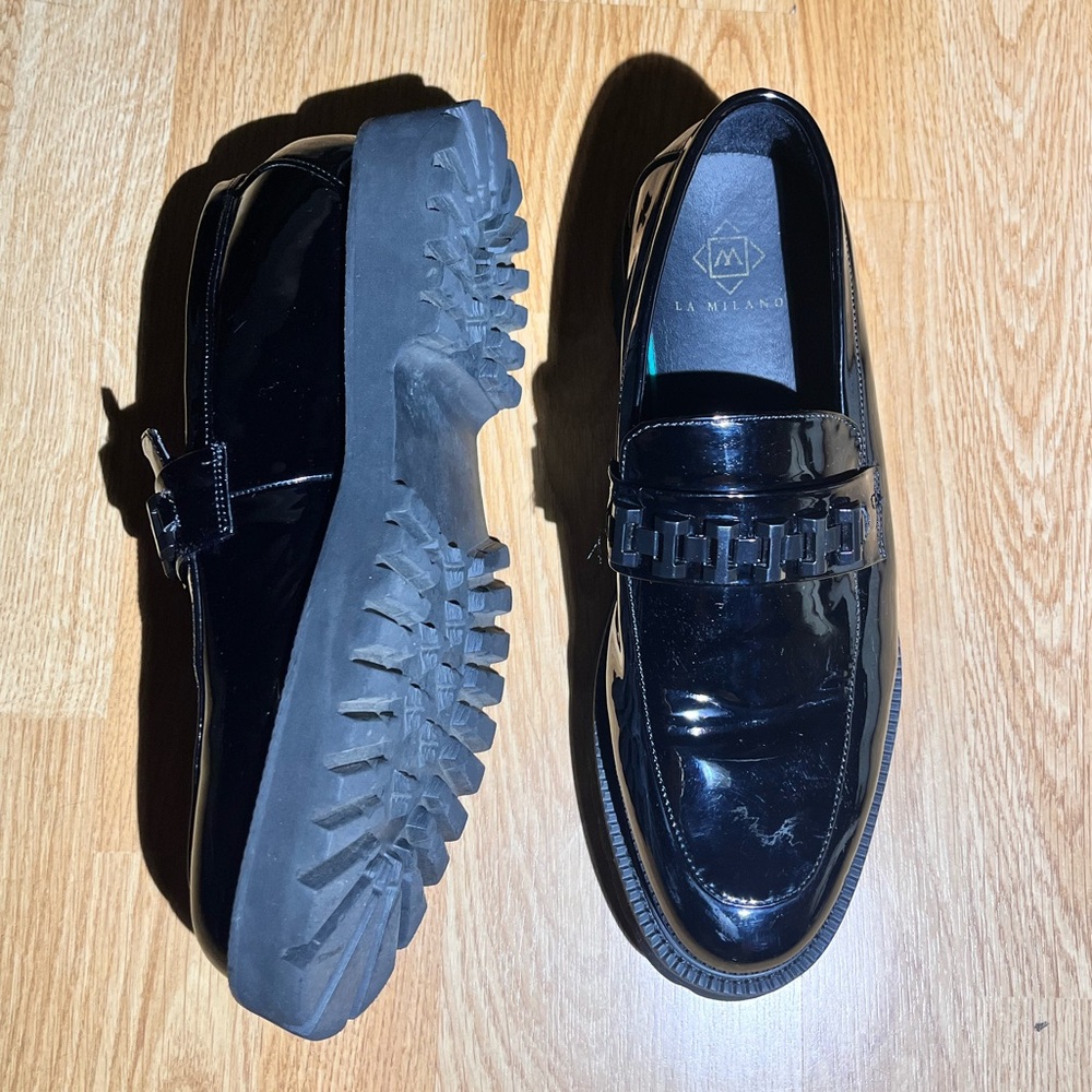 LA Milano Glossy Black Men's Slip-On Loafers